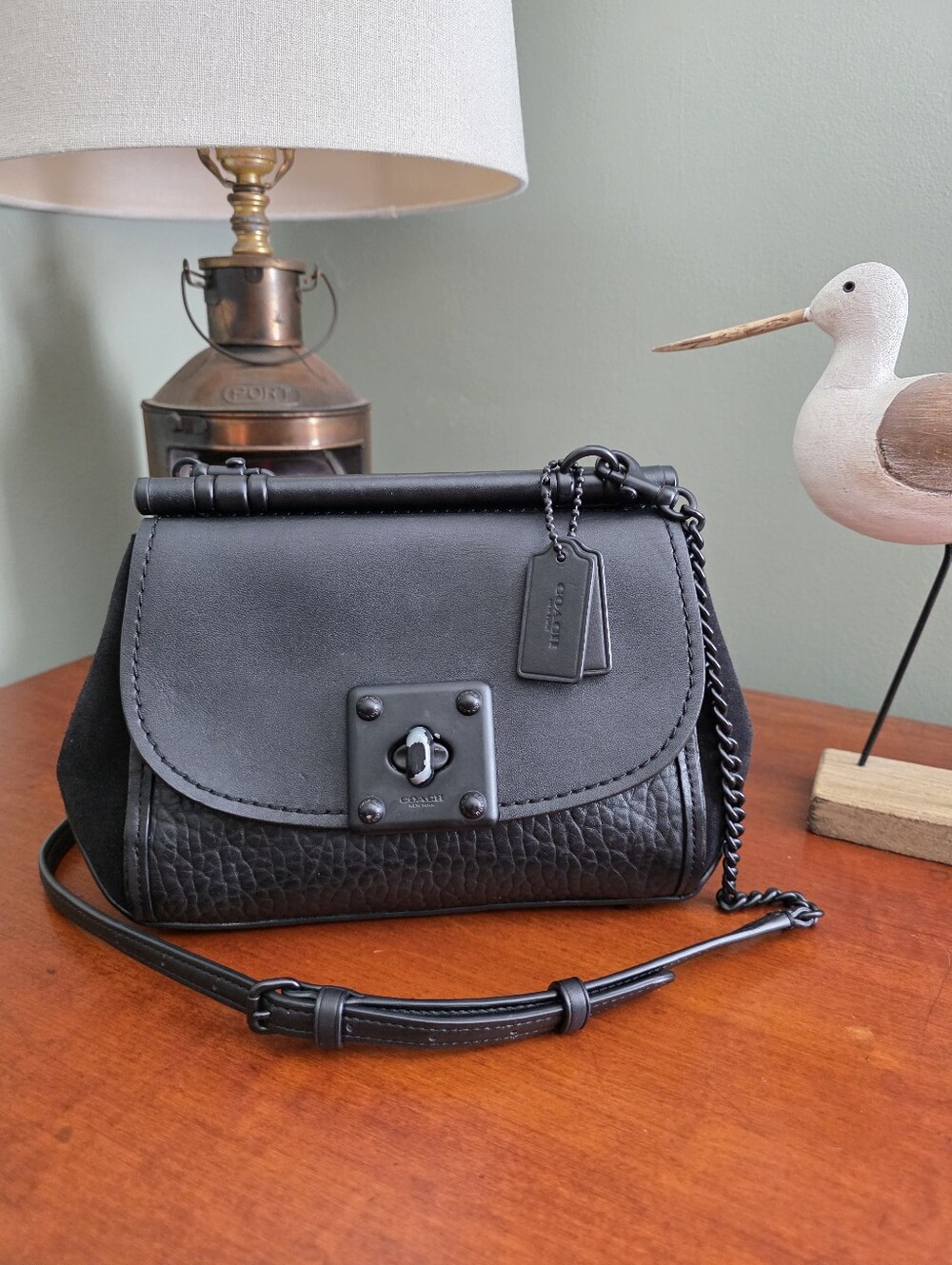Coach 59048 Drifter Sample Bag Black Pebbled Leather Suede Crossbody